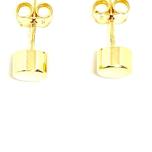 14K YELLOW GOLD 6MM STUD CYLINDER EARRINGS - Picture 2 of 6